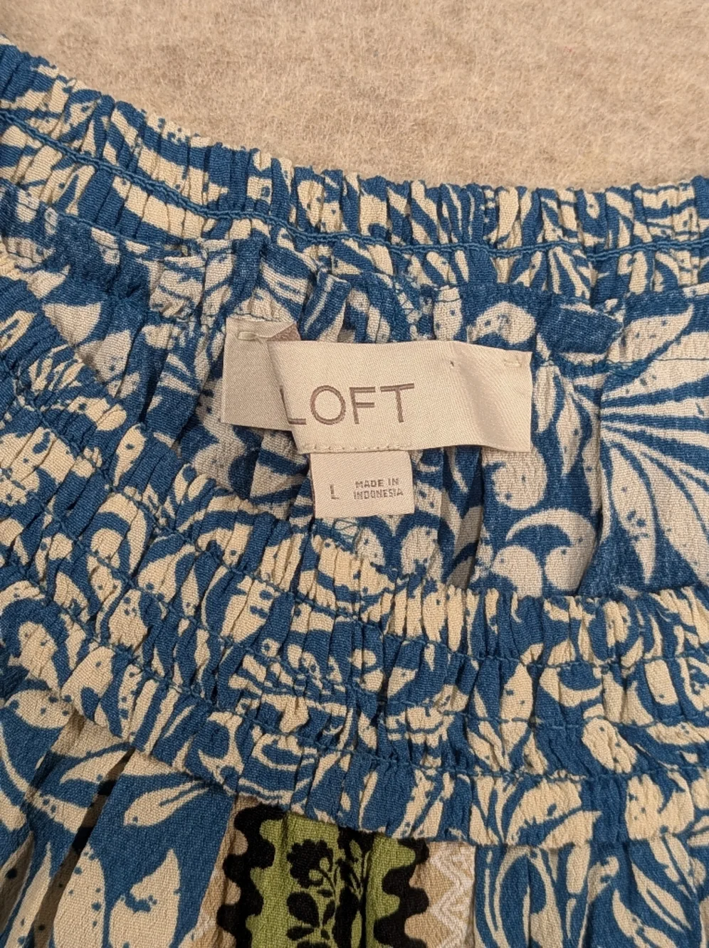 LOFT Blue Multi Color Flowy Tropical Halter Tank Top Blouse Boho Funky Size L